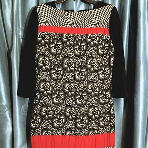 Vintage 'Bigio Collection' Black White Red Graphic Print Shift Dress – Size 8